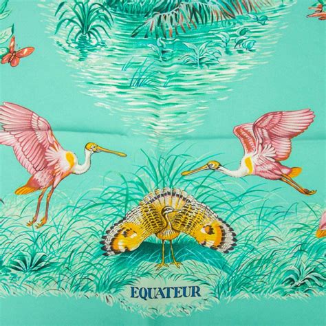 Hermes Silk Scarf 90 Equateur Wash Aqua Emeraude Fauve